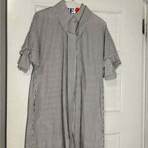 1901 Blue and White Striped Button Down Shirt Dress with tie